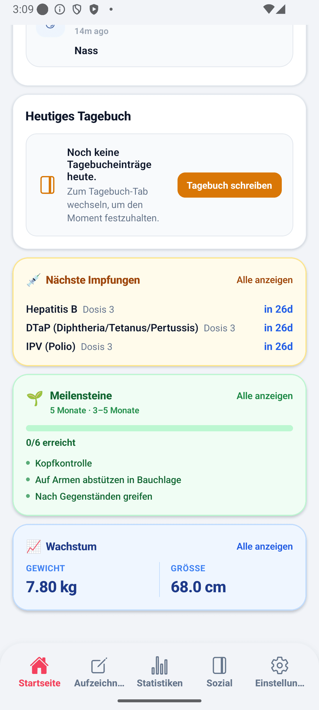 BabyDaily Startansicht unten