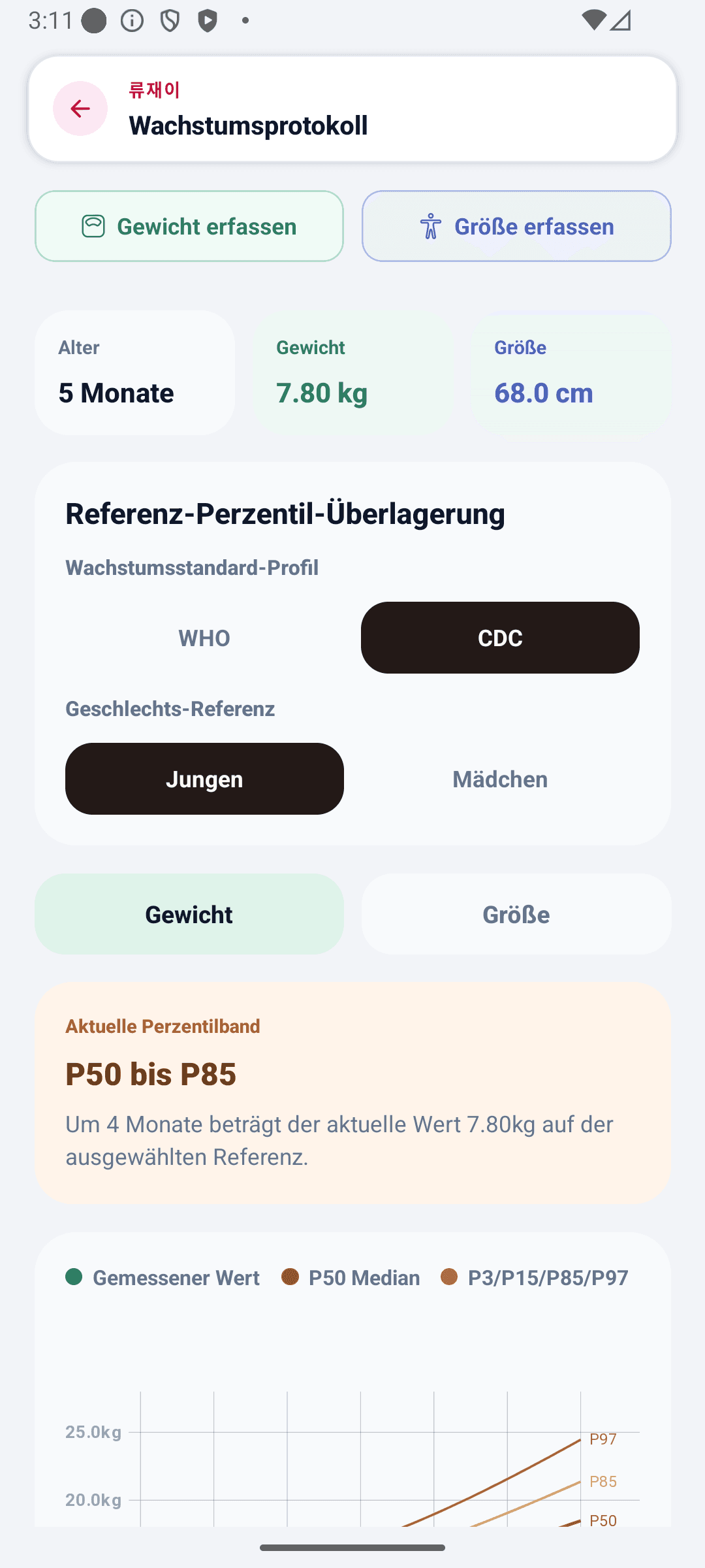 BabyDaily Startansicht Wachstumsdetails