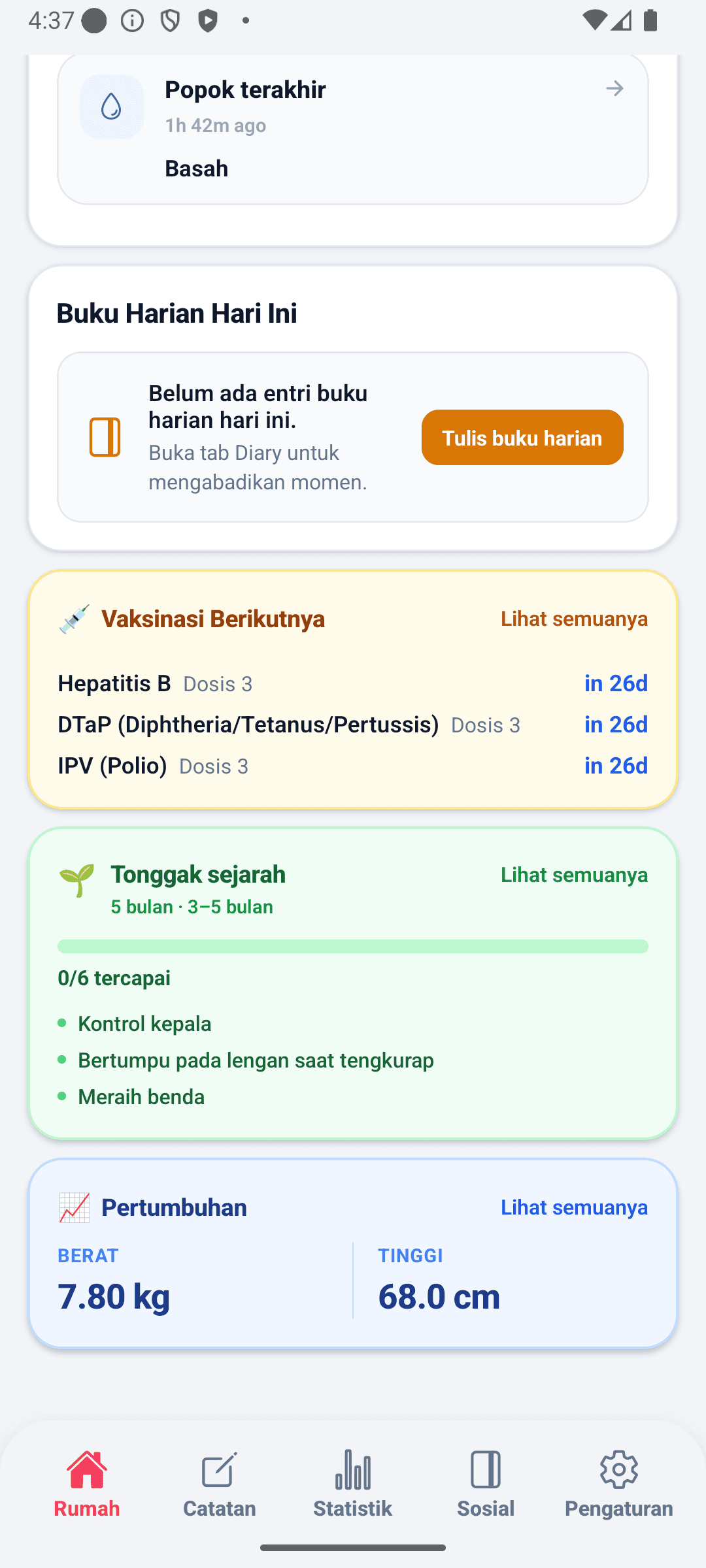Layar beranda BabyDaily bawah