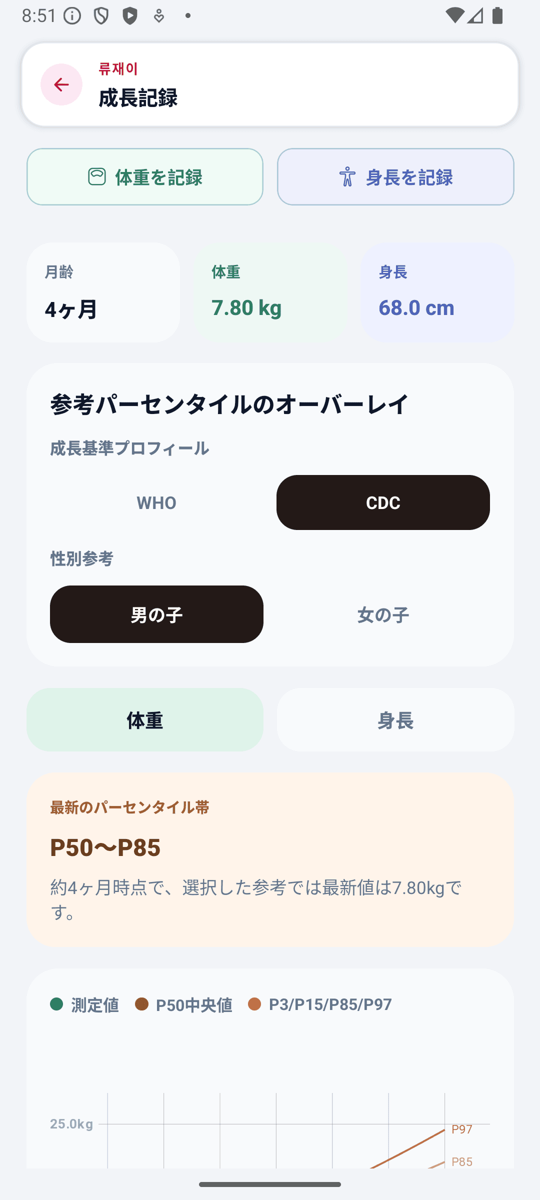 BabyDaily ホーム画面 成長記録詳細