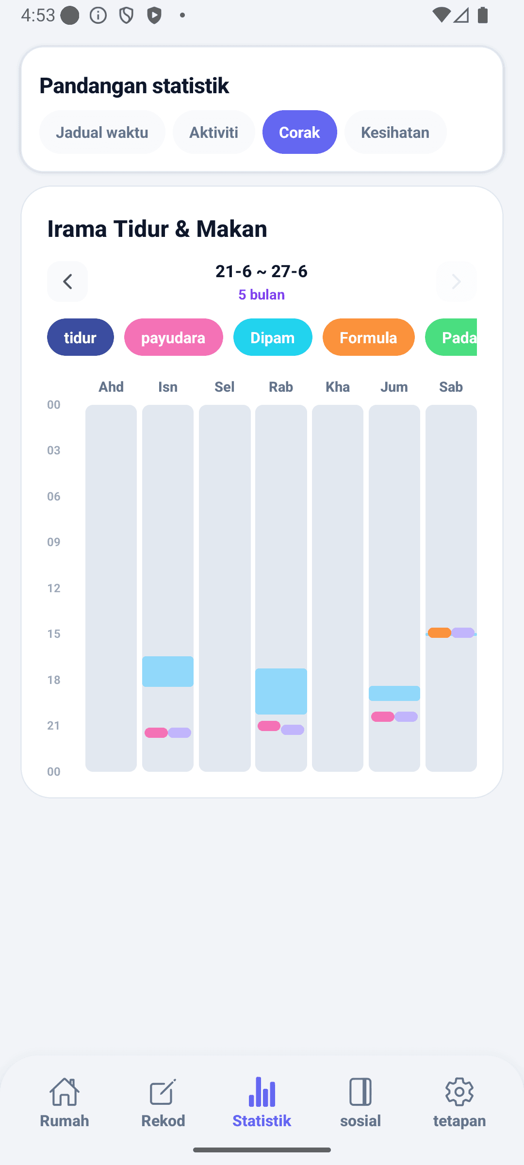 Skrin statistik BabyDaily corak