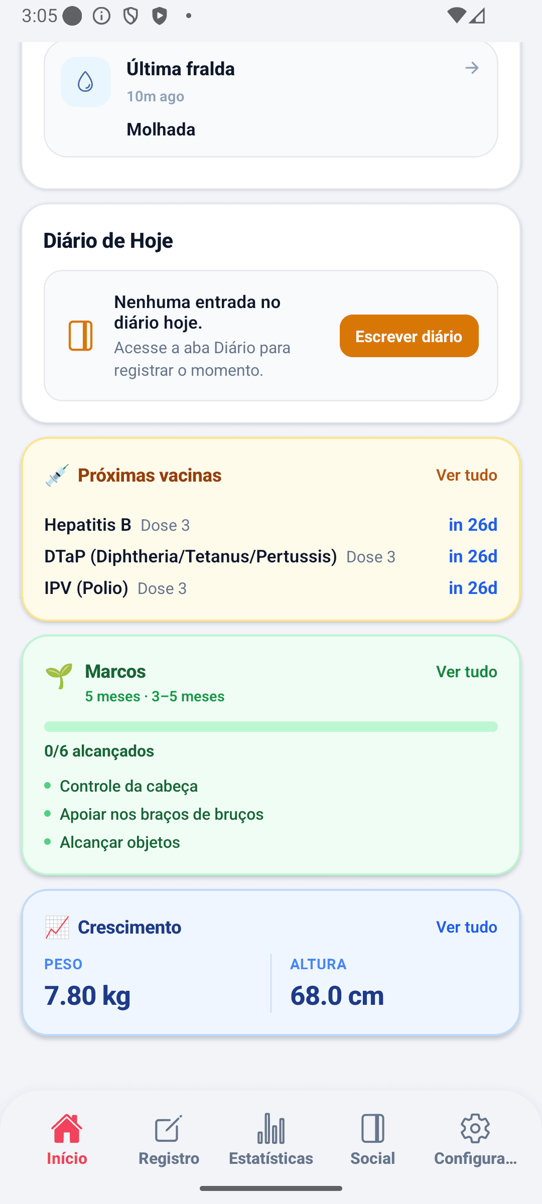Tela inicial do BabyDaily inferior