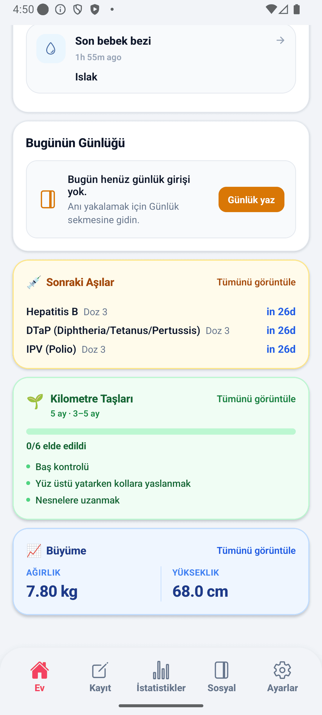 BabyDaily ana sayfa ekranı alt
