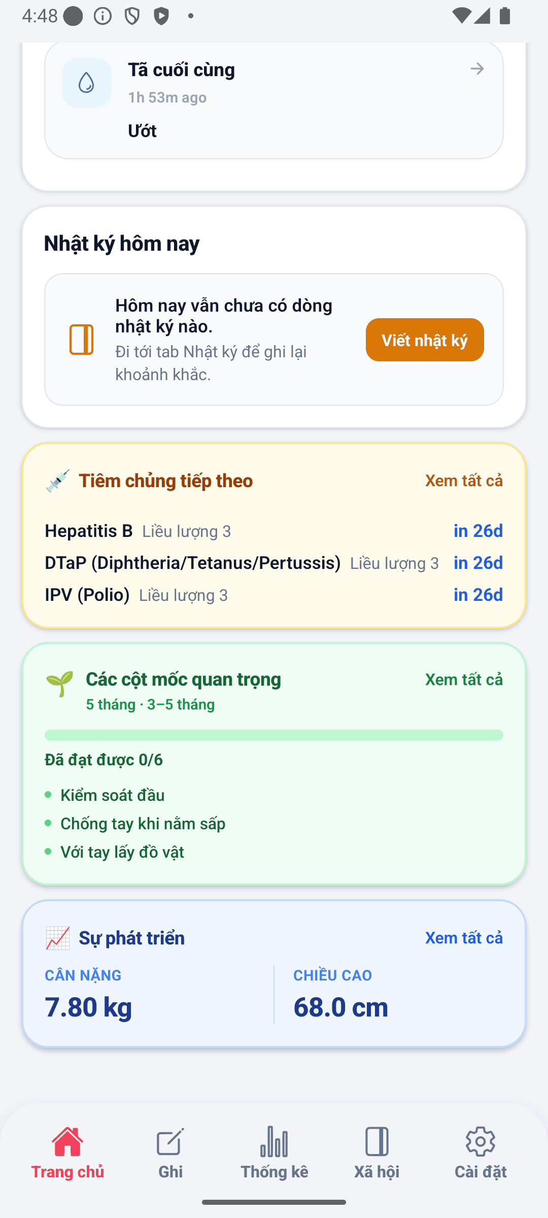 Màn hình trang chủ BabyDaily phía dưới